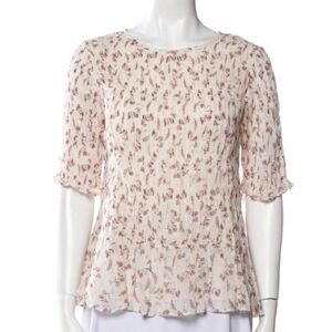 FRAME Floral-Print Smocked Short-Sleeve Top